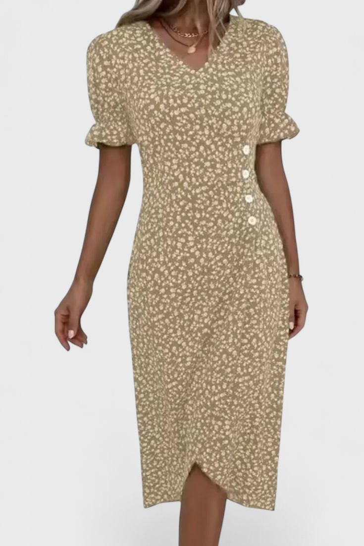 Joana Abito midi Floreale con scollo a V e Maniche corte