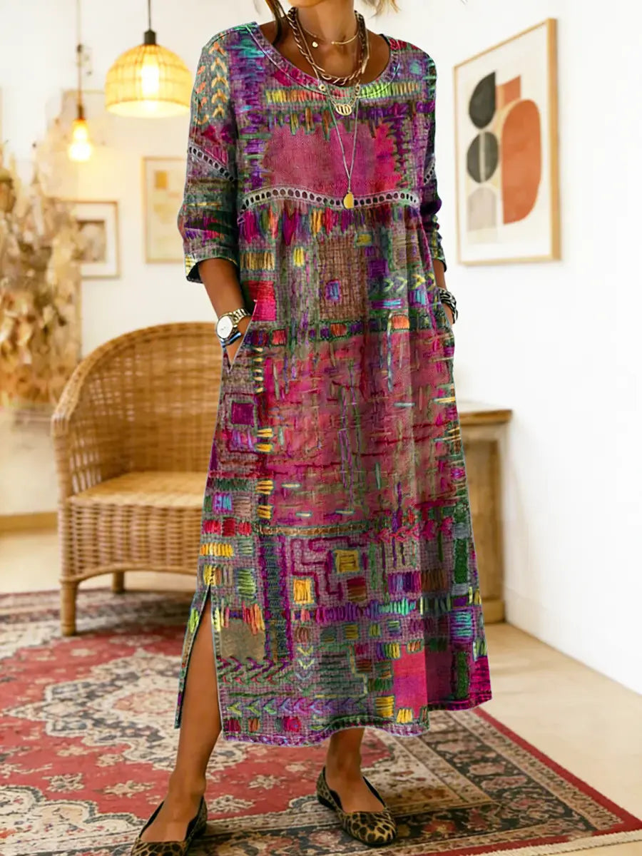 Manuela | Abito in denim con Patchwork etnico