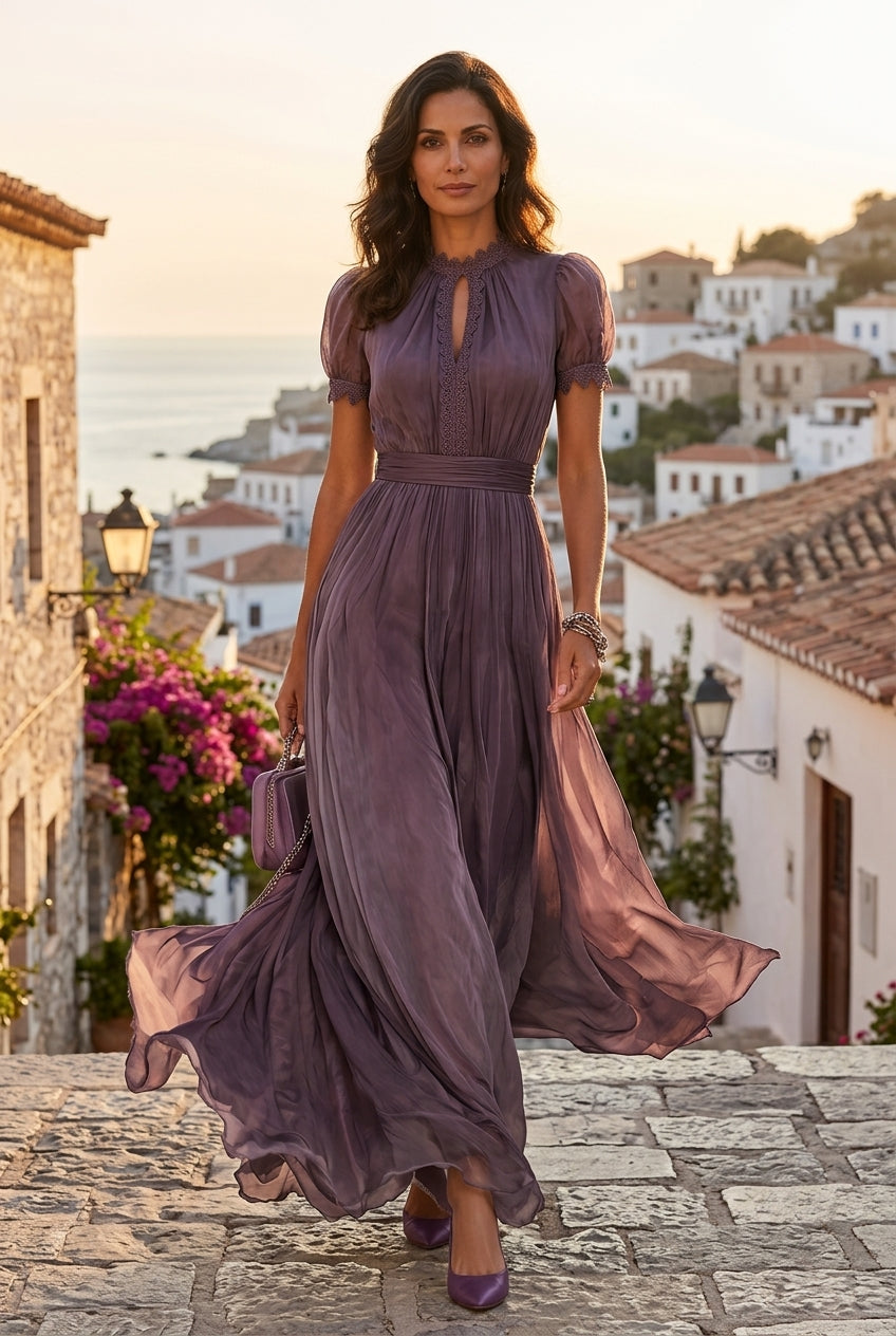 Petra - Abito lungo Elegante in pizzo e Dettagli Refinados