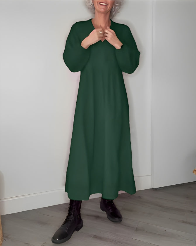 AMANDA – ABITO MAXI A MANICHE LUNGHE E SCOLLO A V ELEGANTE