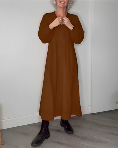 AMANDA – ABITO MAXI A MANICHE LUNGHE E SCOLLO A V ELEGANTE