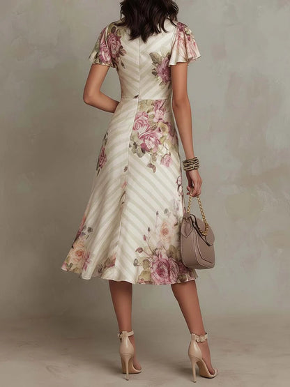 Margaret | Abito midi in raso Floreale Vintage
