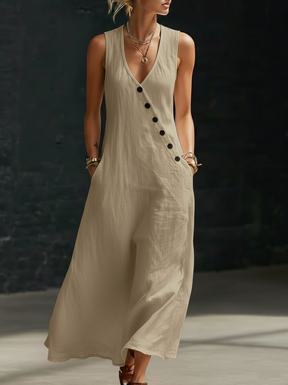 Abito maxi donna Bottonata Fluida - Eleganza Minimalista Quotidiana