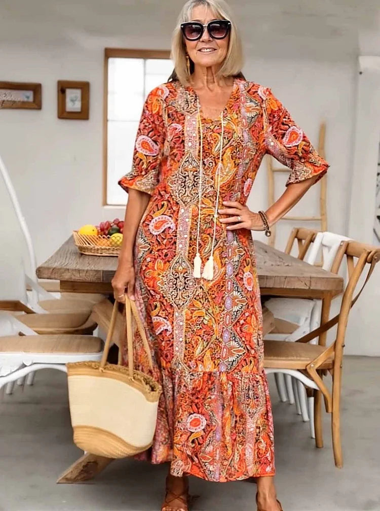 Carolette - Abito Maxi di Collo con Cuerda Boho