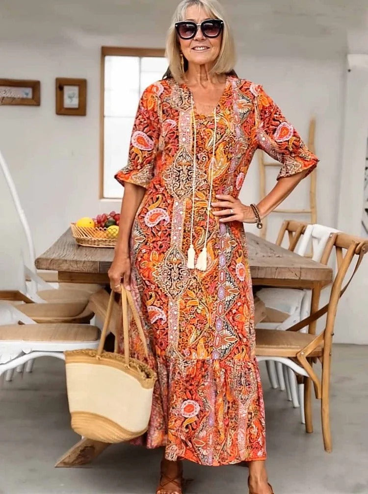 Mevelyn - Abito Bohemio di Paisley con Borlas e Cinta