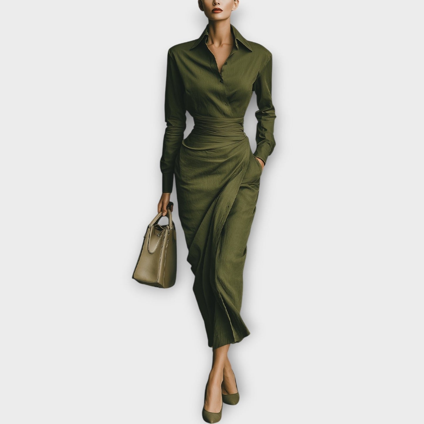 Abito Midi Stile Camisero Envolvente