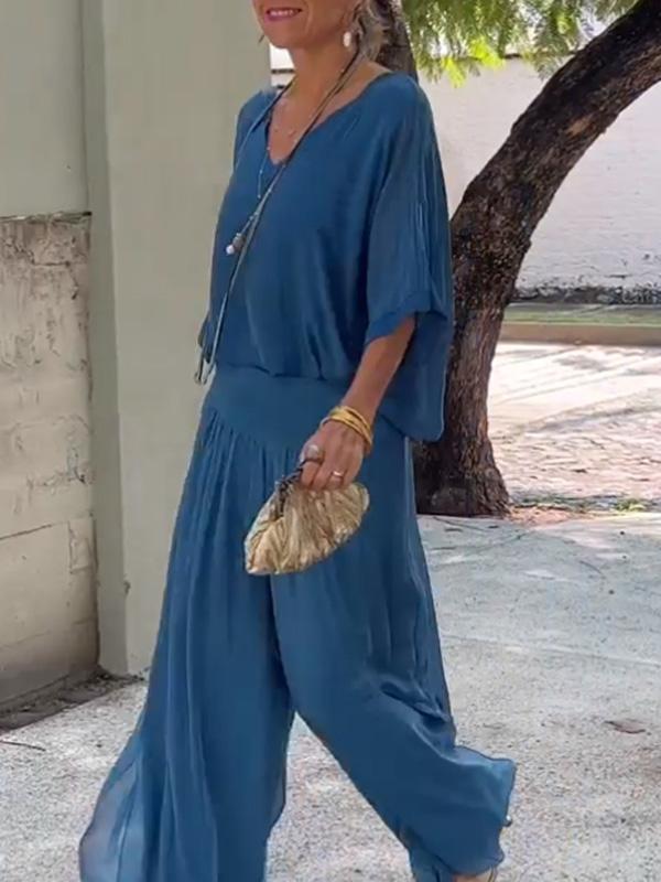 ESMERALDA – SET DI PANTALONI AMPI DI CHIFFON ELEGANTE DI DUE PEZZI