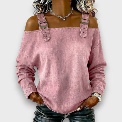 Elama – Top di Denim Senza Spalle