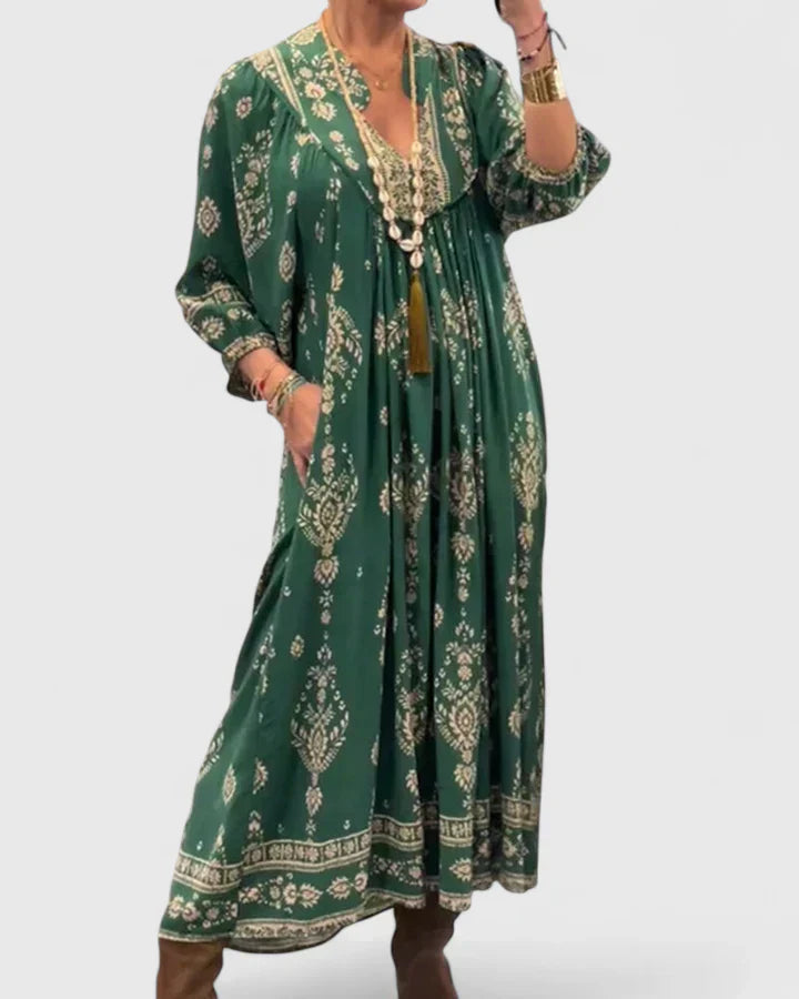 CLAIRE – ABITO MAXI BOHO CON scollo a V