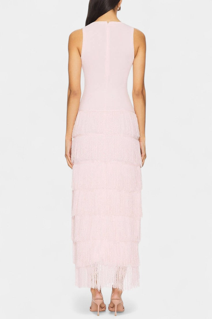 Kalani Abito maxi con Frange in Capas e Spacco laterale