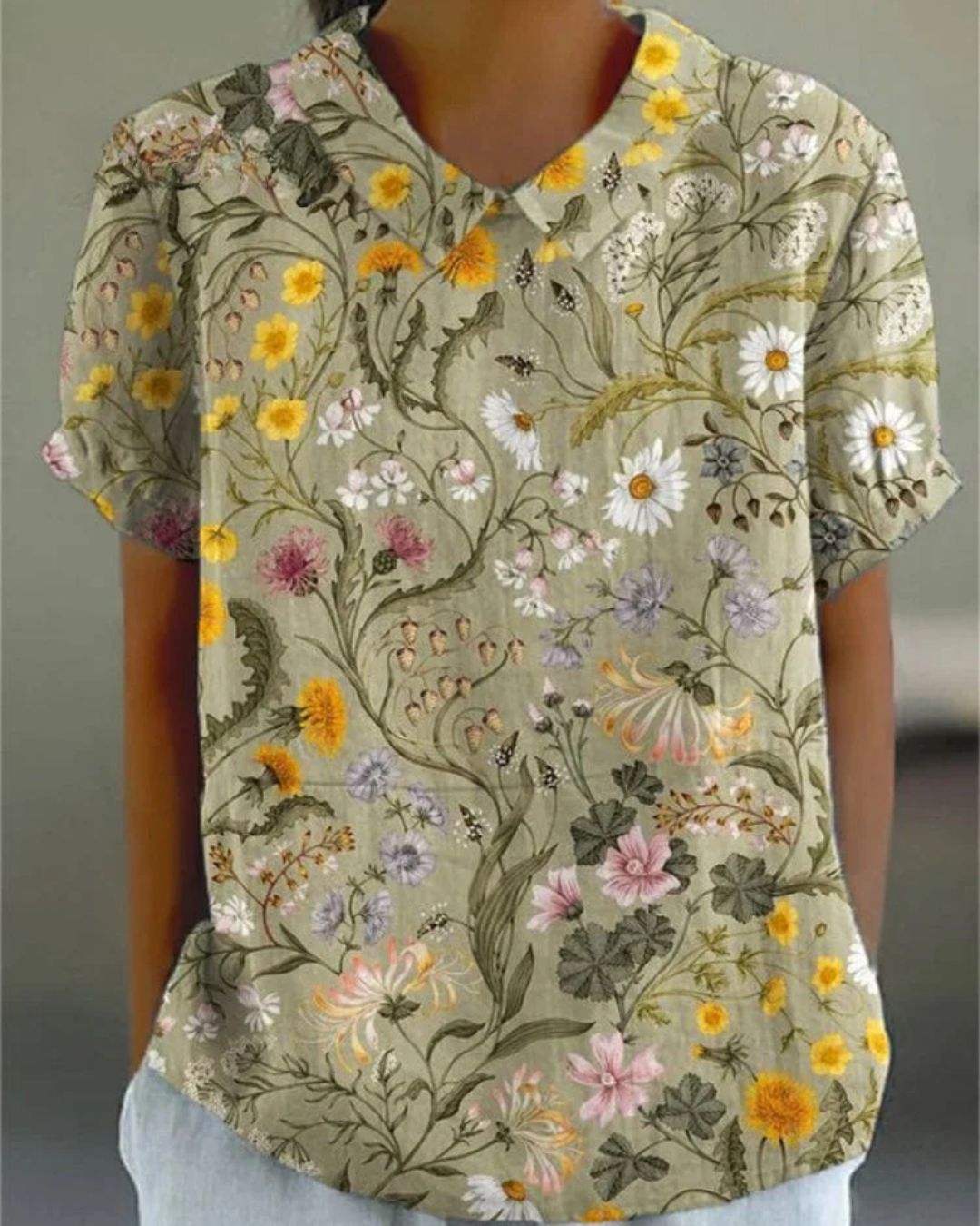 Beatrix | Camicia di Cotone-Lino Floreale Retrò