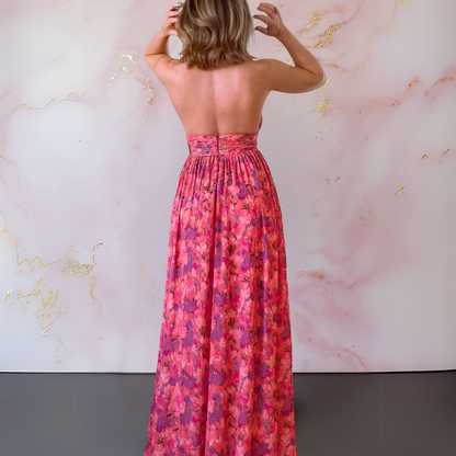 Vania – Elegante abito maxi floreale con espalda descubierta