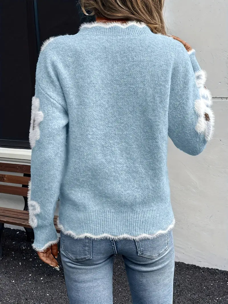 Melanira - Maglione Floreale con Scollo a V Stiloso