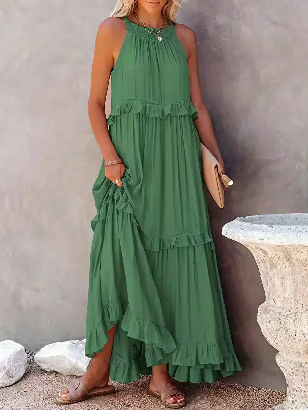 Ilona - Abito Halter con Volant e Tasche Maxi
