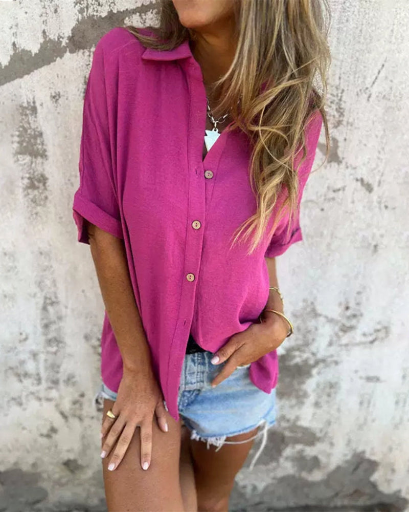 Quinn - Camicia Donna Larga Tinta unita con bottoni