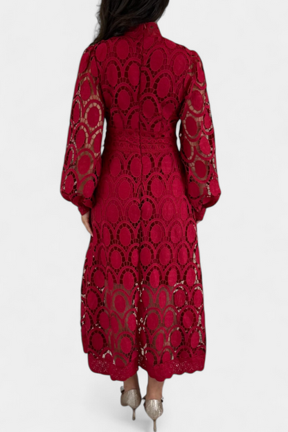 Jovie Abito midi in pizzo Ricamo con Collo alto