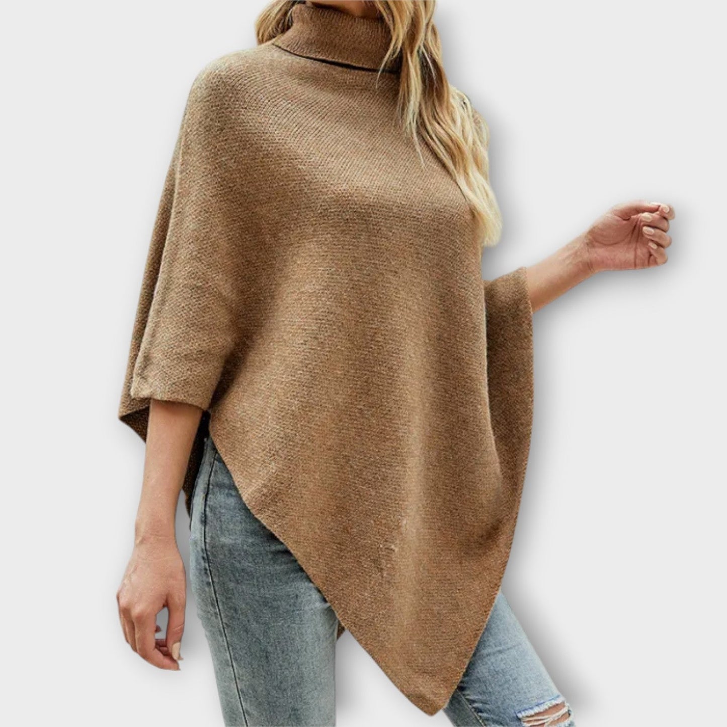 Poncho in maglia Morbido con Dettagli di Bottoni