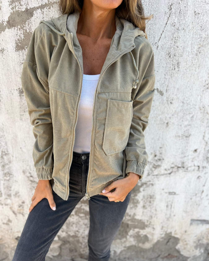 DANNA - Giacca con cappuccio in velluto a coste con zip