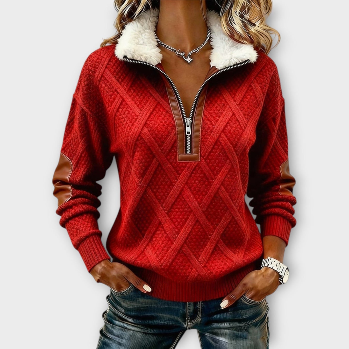Maglione con Collo sherpa con mezza zip