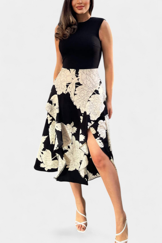 Raquel Abito con Top di Punto e Gonna Floreale con Spacco