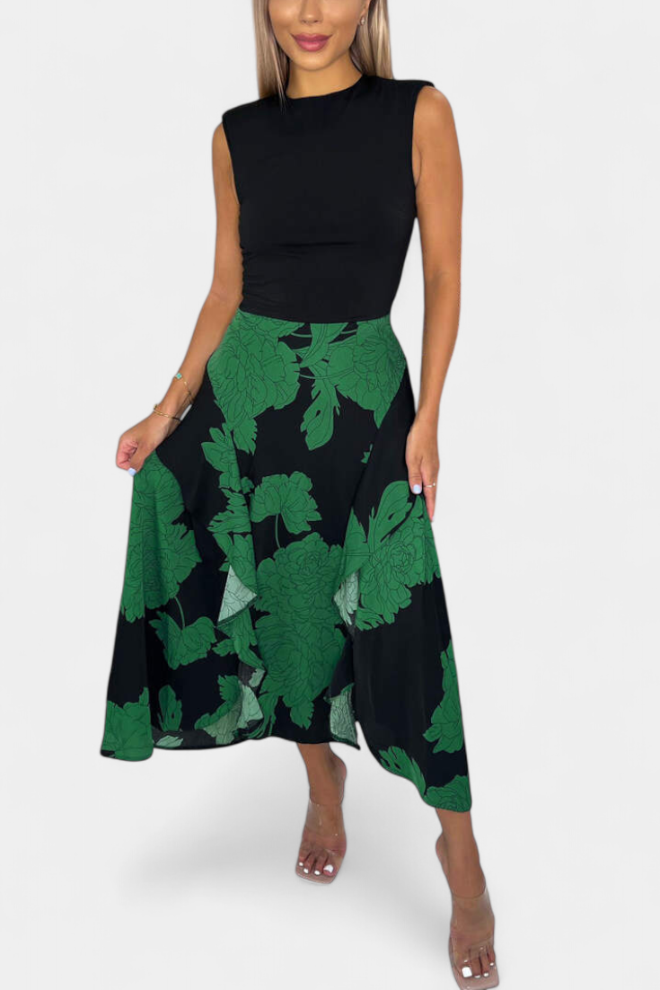 Raquel Abito con Top di Punto e Gonna Floreale con Spacco