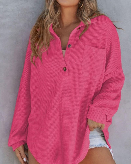 TAHLIA - Maglietta di Maglia Waffle con collo a V