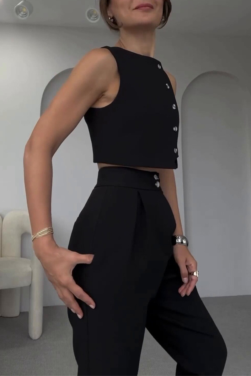 CYRA – SET CASUAL DI DUE PEZZI SENZA MANICHE IN TINTA UNITA