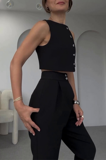 CYRA – SET CASUAL DI DUE PEZZI SENZA MANICHE IN TINTA UNITA