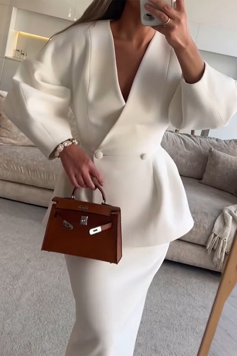 CALINA – SET DUE PEZZI ELEGANTE CON collo a V E MANICHE LUNGHE