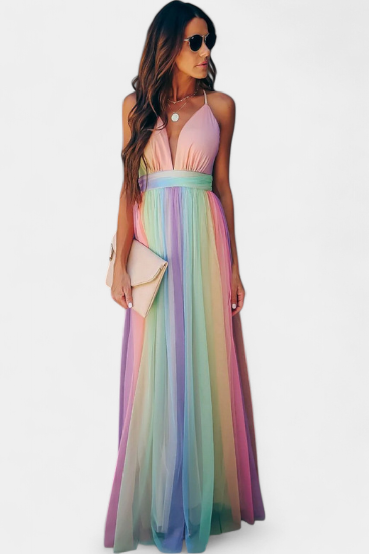 Gretchen Abito di Righe Multicolore con scollo a V