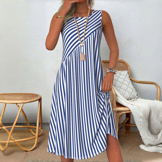 Emeely - Abito casual senza maniche con motivo a righe