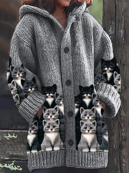 Jasmin - Cardigan in maglia Caldo e morbido con stampa di Gatos