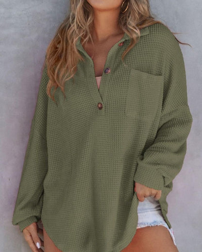TAHLIA - Maglietta di Maglia Waffle con collo a V