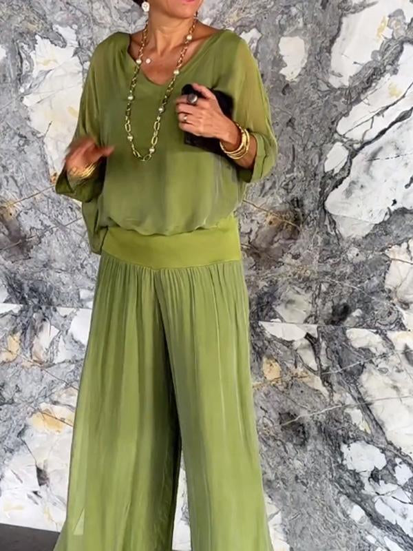 ESMERALDA – SET DI PANTALONI AMPI DI CHIFFON ELEGANTE DI DUE PEZZI
