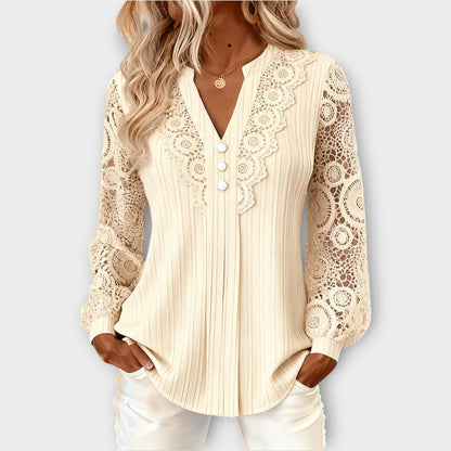Blusa plissettata con Maniche di Pizzo Elegante
