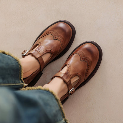 Erika - Scarpe retrò in pelle grueso da donna