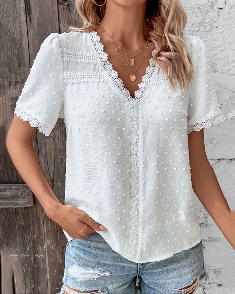 ZOE | Blusa in pizzo con Maniche corte e scollo a V