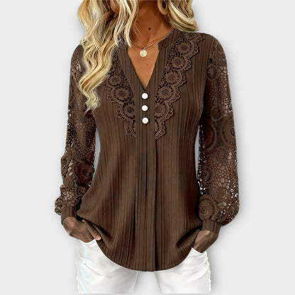 Blusa plissettata con Maniche di Pizzo Elegante