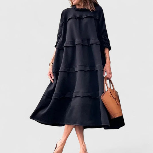 STACEY – ABITO MIDI CON VOLANT E CAPAS