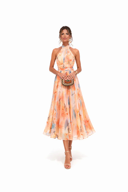 Esther | Abito con Collo halter e Stampa acquerello