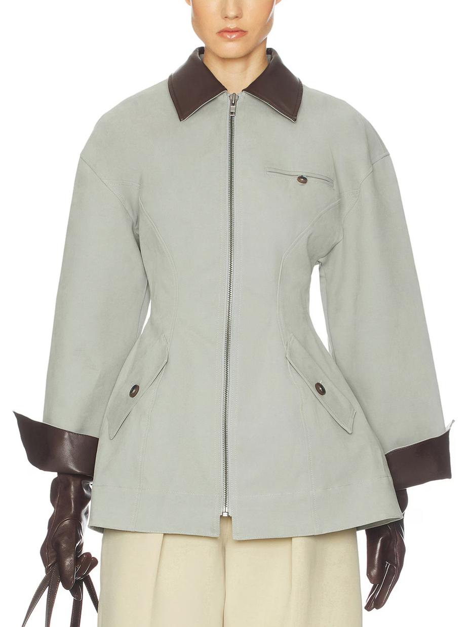 Giacca Cropped Oversize in PU Grigio chiaro