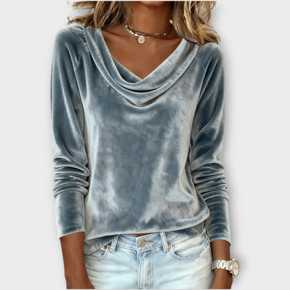 Top largo con scollo drappeggiato in terciopelo