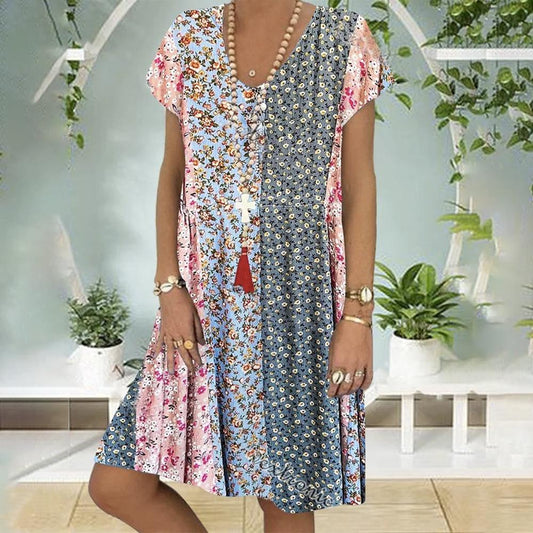 Noa | Abito Estivo Boho con Stampato Floreale e Corte A