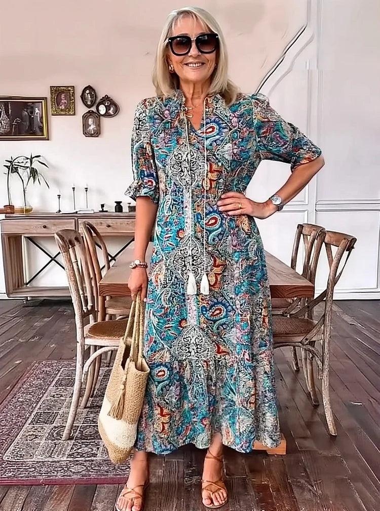 Carolette - Abito Maxi di Collo con Cuerda Boho