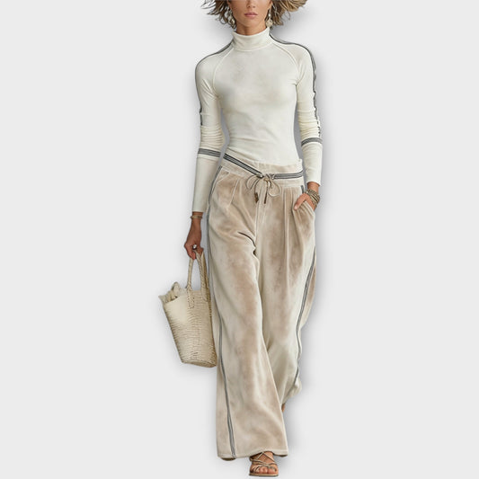 Set di Maglia Top con Finitura in Contraste e Pantaloni di Terciopelo Lounge
