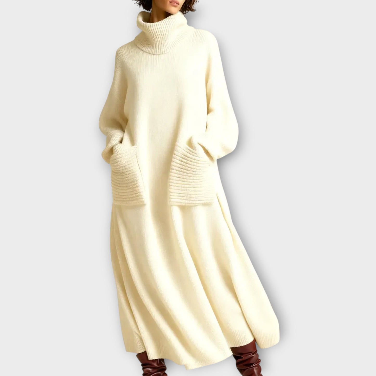 Abito Maxi di Maglia con Collo alto