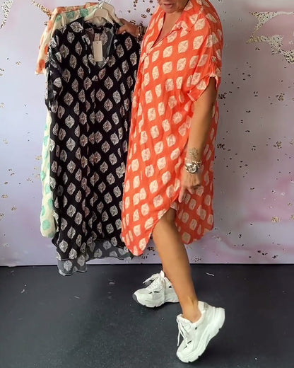 ELEANORA – ABITO CAMISERO IMPRESO CON SOLAPA LARGA