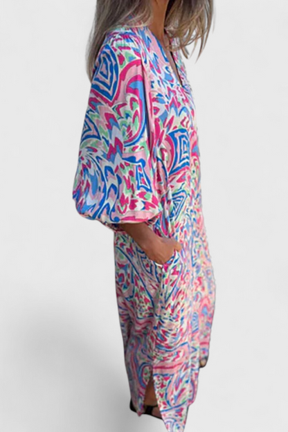 Carmina Abito maxi Boho con scollo a V e Stampa Abstracto