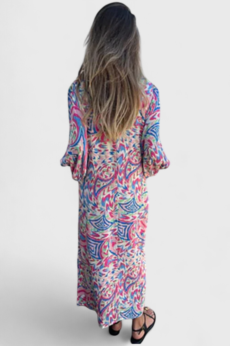 Carmina Abito maxi Boho con scollo a V e Stampa Abstracto