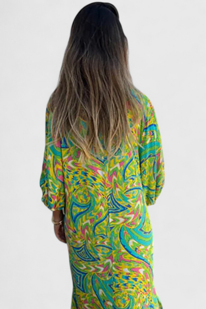 Carmina Abito maxi Boho con scollo a V e Stampa Abstracto